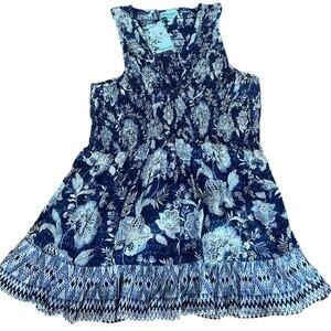 Nostalgia racerback blue floral elastic top, tank top, women's size S